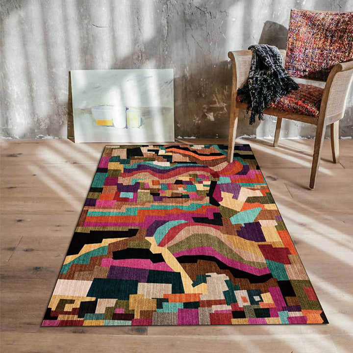 Funky Abstract Rug Multicolored Simple Rug Polyester Washable Non-Slip Bottom Rug for the Living Room | Bowlift
