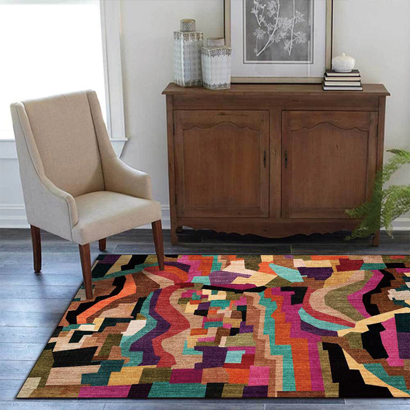 Funky Abstract Rug Multicolored Simple Rug Polyester Washable Non-Slip Bottom Rug for the Living Room | Bowlift