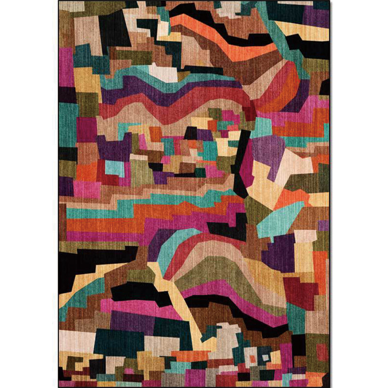 Funky Abstract Rug Multicolored Simple Rug Polyester Washable Non-Slip Bottom Rug for the Living Room | Bowlift