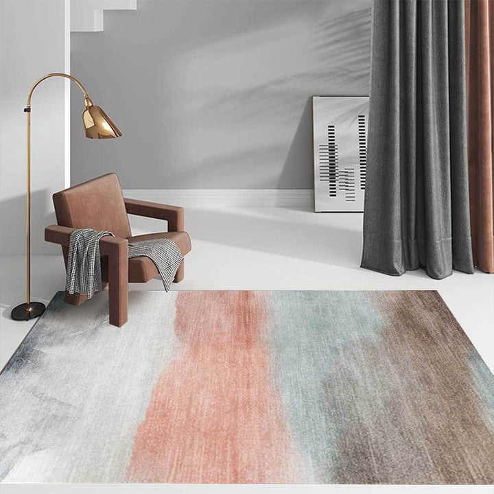 Casual abstract rug Green Pink and Gray Polyester rug Machine washable Non-slip rug for the bedroom | Bowlift