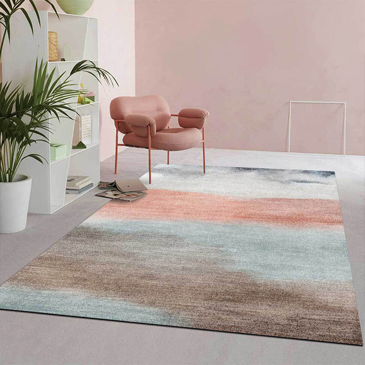 Casual abstract rug Green Pink and Gray Polyester rug Machine washable Non-slip rug for the bedroom | Bowlift