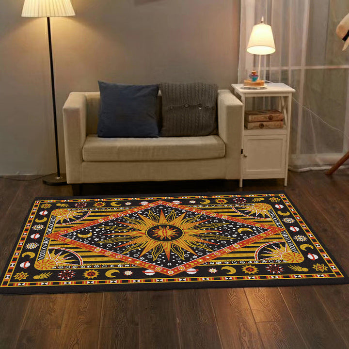 BowLift | Tribal Southwestern rug in black and yellow sun moon diamond pattern rug polyester washable rug for home decor