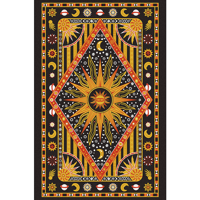 BowLift | Tribal Southwestern rug in black and yellow sun moon diamond pattern rug polyester washable rug for home decor
