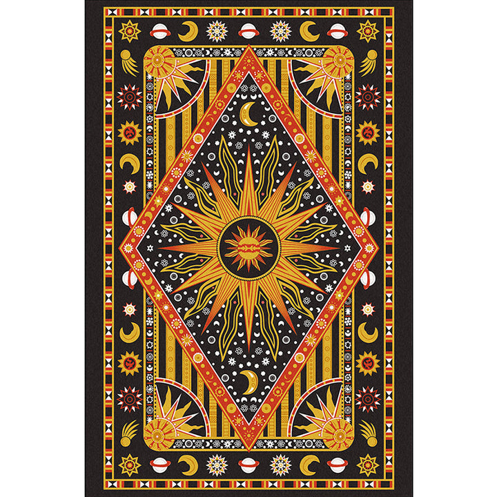 BowLift | Tribal Southwestern rug in black and yellow sun moon diamond pattern rug polyester washable rug for home decor