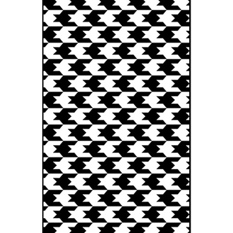 Black and White Bedroom Rug Modern Plaid Houndstooth Pattern Rug Polyester Non-Slip Back Rug | Bowlift