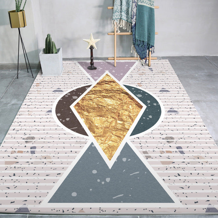 Modern living room rug in ivory color block diamond stripe pattern rug polyester pet-friendly area rug | Bowlift