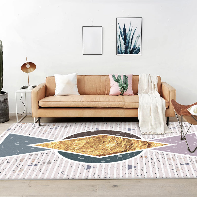 Modern living room rug in ivory color block diamond stripe pattern rug polyester pet-friendly area rug | Bowlift