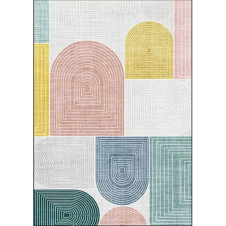 Modern living room rug in ivory color block stripes irregular shape printed rug polyester non-slip backing rug | Bowlift