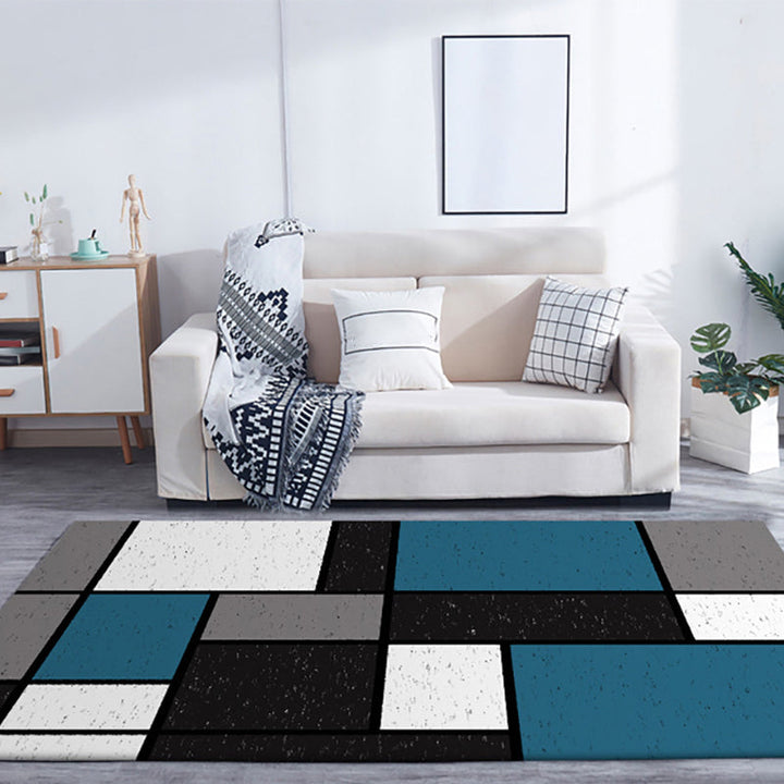 Modern living room rug multicolored color block rectangular printed rug polyester stain-resistant rug for the living area | Bowlift