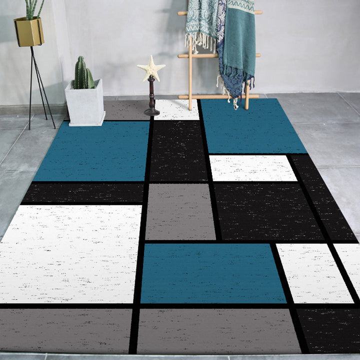 Modern living room rug multicolored color block rectangular printed rug polyester stain-resistant rug for the living area | Bowlift