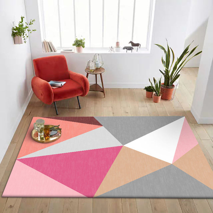 Multicolored Bedroom Rug Modern Color Block Triangle Pattern Carpet Polyester Non-Slip Back Carpet | Bowlift