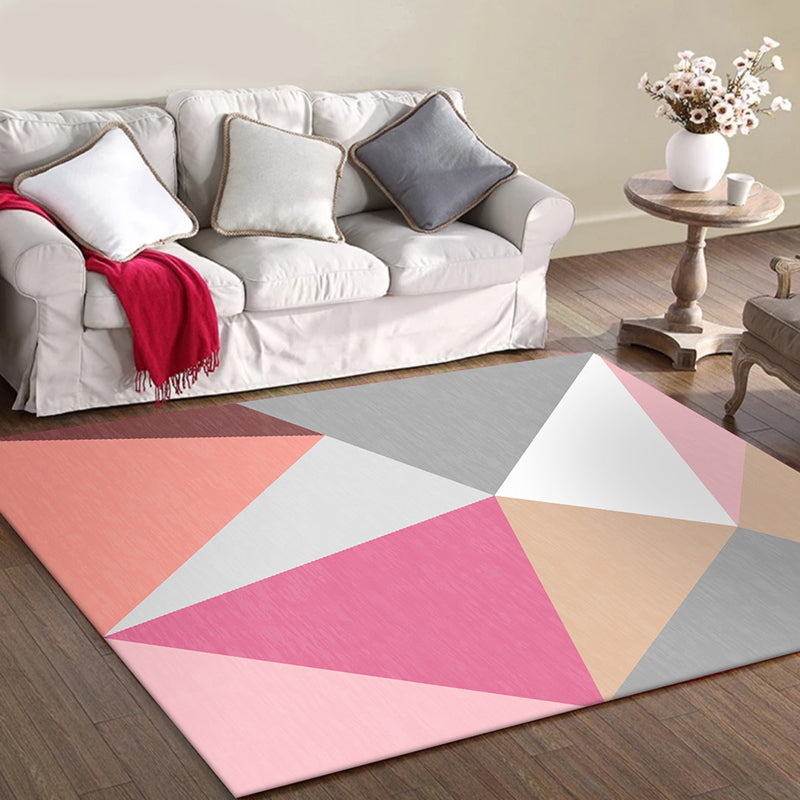 Multicolored Bedroom Rug Modern Color Block Triangle Pattern Carpet Polyester Non-Slip Back Carpet | Bowlift