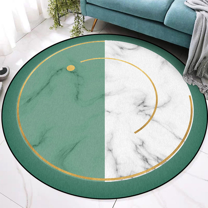 Modern living room rug in green and white with color block marble print rug polyester anti-slip area rug | Bowlift