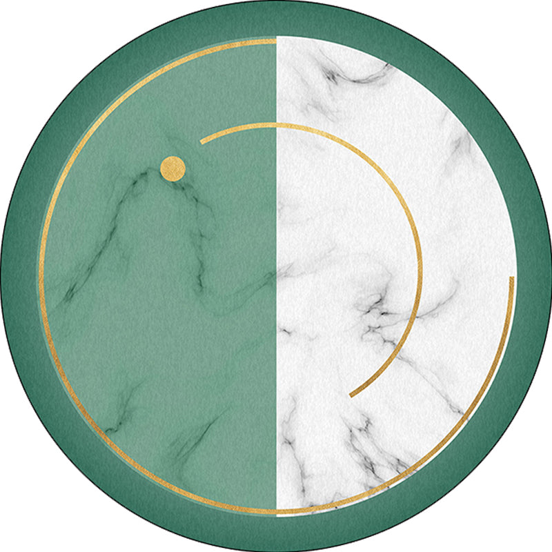 Modern living room rug in green and white with color block marble print rug polyester anti-slip area rug | Bowlift