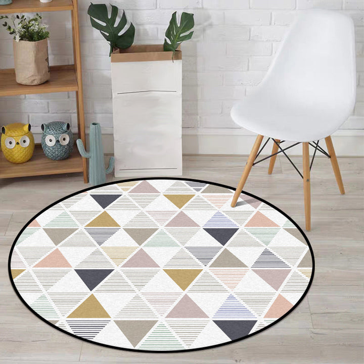 Modern living room rug in ivory geometric triangle striped pattern rug polyester anti-slip backing area rug | Bowlift