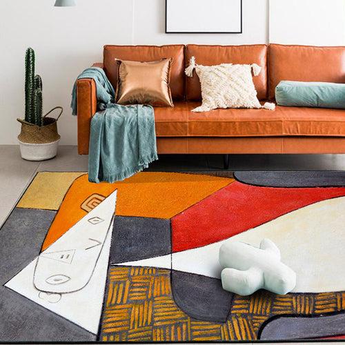 BowLift | Colorful Bedroom Carpet Novelties Color Block Geometric Pattern Area Rug Polyester Non-Slip Stain Resistant Rug