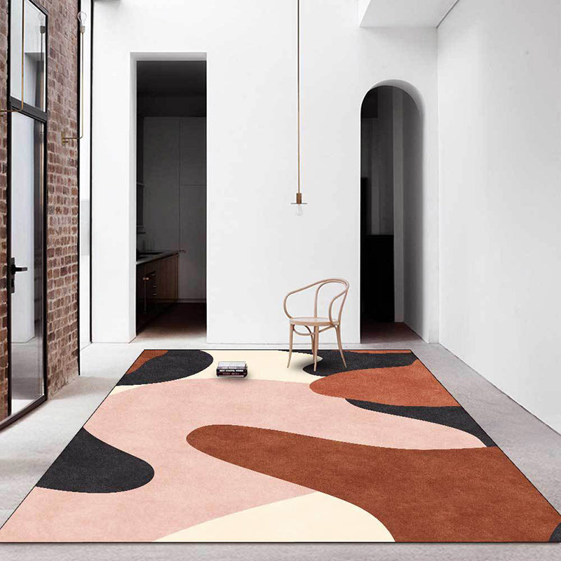 BowLift | Novelty Living Room Carpet in Pink and Brown Color Block Print Carpet Polyester Pet Friendly Non-Slip Area Rug