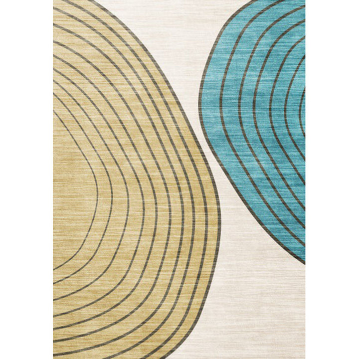 BowLift | Novelty Living Room Carpet in Ivory and Yellow Color Block Stripe Print Carpet Polyester Non-Slip Bedroom Rug