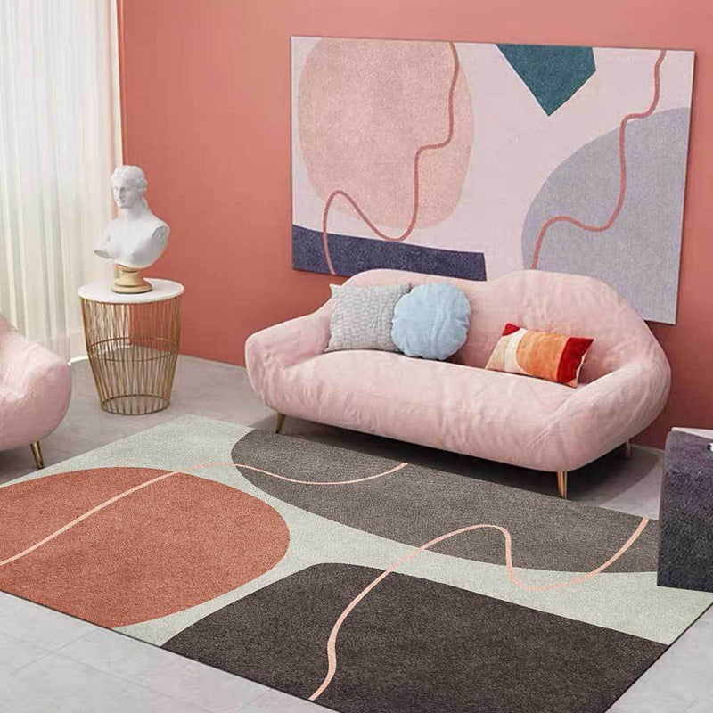 BowLift | Novelty Living Room Carpet in Brown Color Block Line Print Carpet Polyester Washable Non-Slip Back Floor Mat