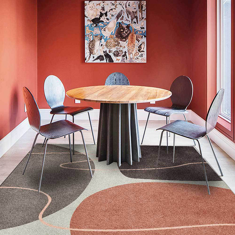 BowLift | Novelty Living Room Carpet in Brown Color Block Line Print Carpet Polyester Washable Non-Slip Back Floor Mat