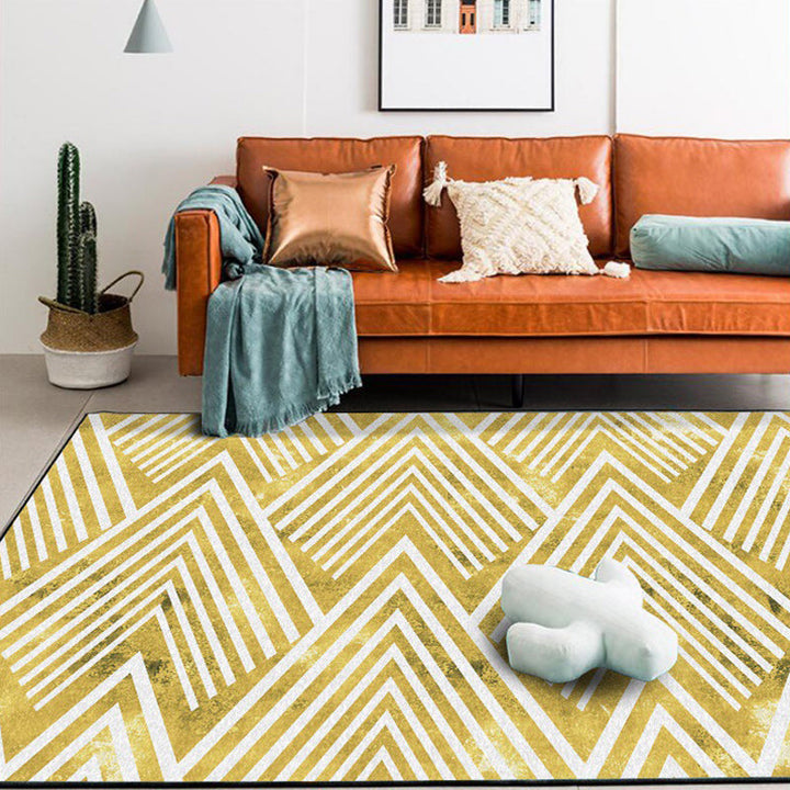 BowLift | Gold Bedroom Rug Novelty Geometric Mountain Stripe Pattern Area Rug Polyester Pet-Friendly Washable Rug