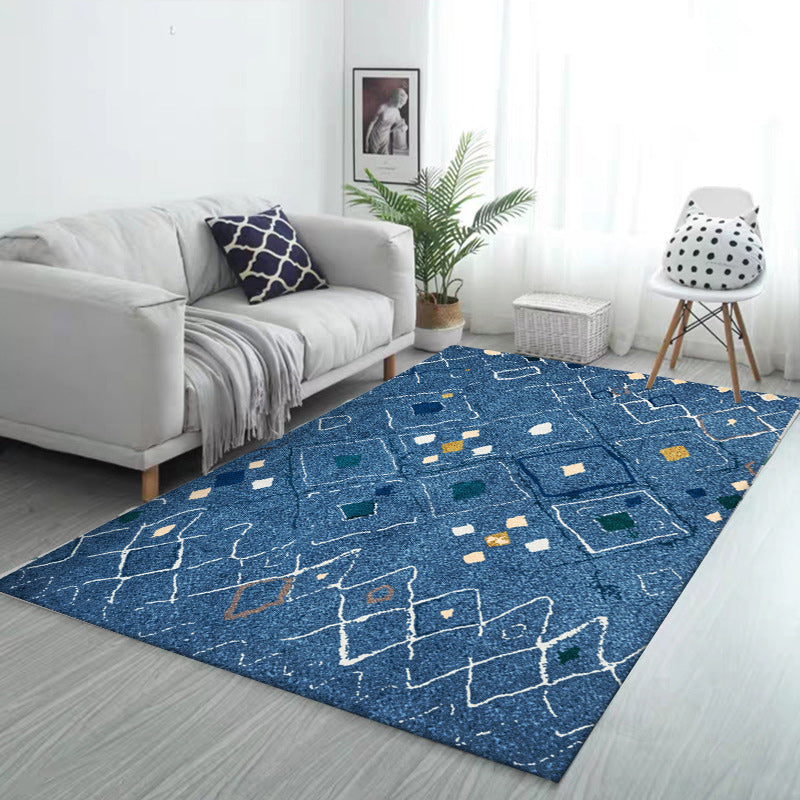 BowLift | Novelty living room carpet in blue geometric diamond print carpet polyester washable stain resistant  
Washable carpet