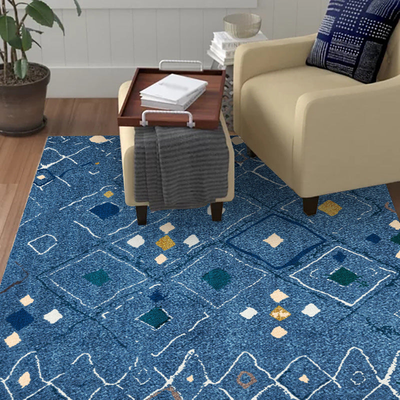 BowLift | Novelty living room carpet in blue geometric diamond print carpet polyester washable stain resistant  
Washable carpet