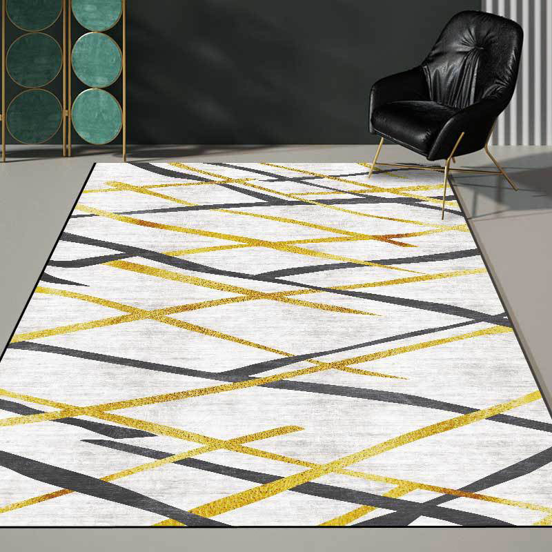 BowLift | Novelty Living Room Carpet in White Geometric Lines Pattern Carpet Polyester Pet-Friendly Stain Resistant Washable Carpet