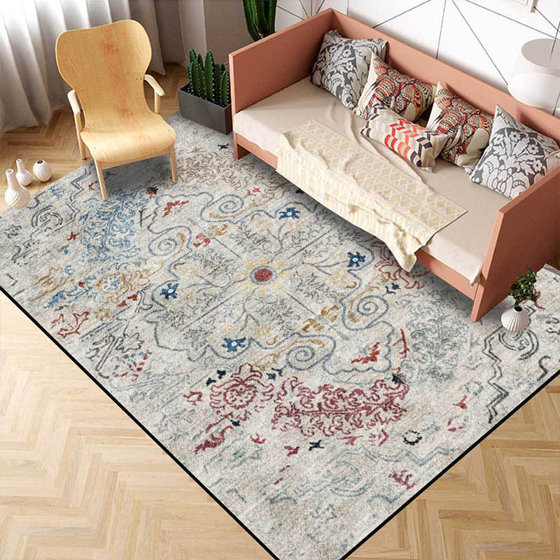 BowLift | Gray Shabby Chic Rug Polyester Medallion Pattern Rug Machine Washable Non-Slip Back Rug for Living Room