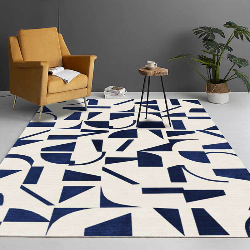 BowLift | Stylish Abstract Rug Blue and Beige Casual Rug Polyester Machine Washable Non-Slip Rug for Bedroom