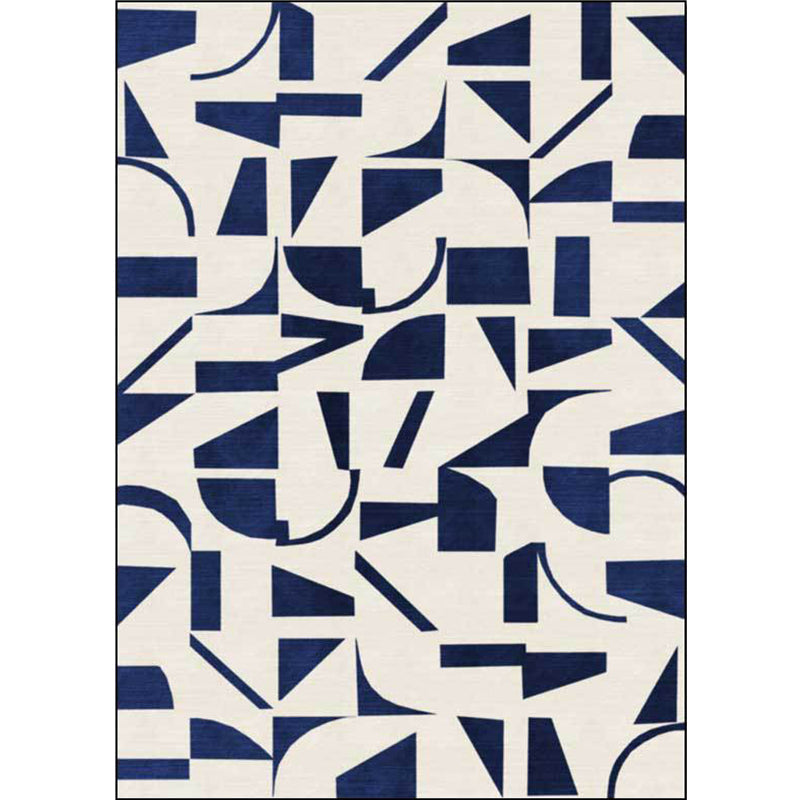 BowLift | Stylish Abstract Rug Blue and Beige Casual Rug Polyester Machine Washable Non-Slip Rug for Bedroom
