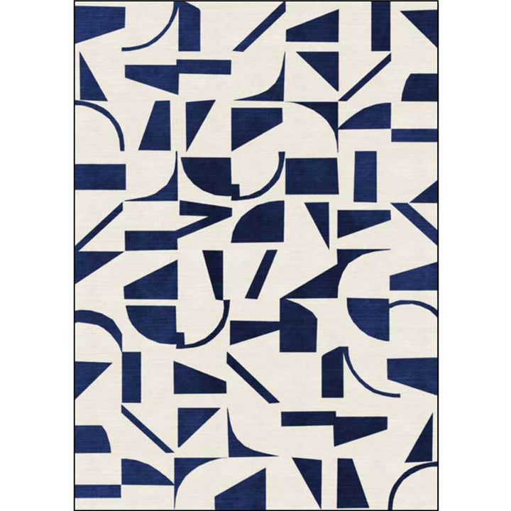 BowLift | Stylish Abstract Rug Blue and Beige Casual Rug Polyester Machine Washable Non-Slip Rug for Bedroom