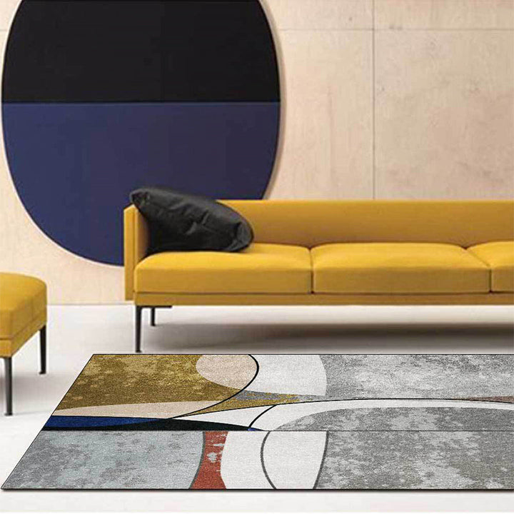 BowLift | Novelty Abstract Area Rug Gray and Gold Polyester Rug Washable Non-Slip Backing Rug for Living Room