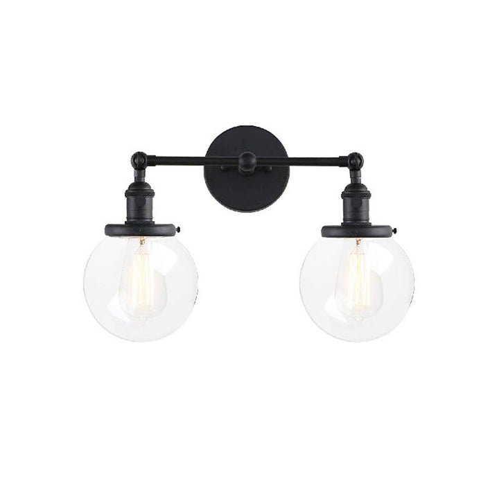 BowLift | Round Living Room Wall Light Industrial Clear Glass 2-Lamp Black/Brass Wall Lamp for the Office