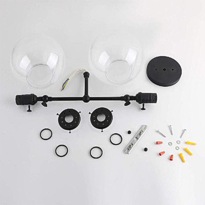 BowLift | Round Living Room Wall Light Industrial Clear Glass 2-Lamp Black/Brass Wall Lamp for the Office