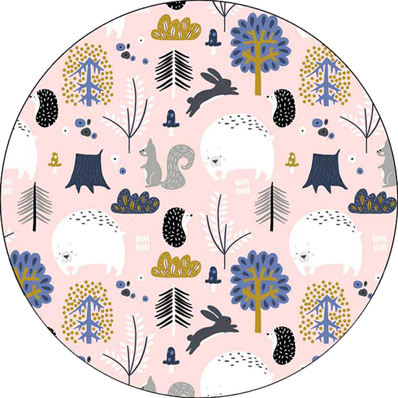 BowLift | Children's room rug in Pink Animal Rabbit Hedgehog Bear Print Rug Polyester Non-slip Washable Rug Area