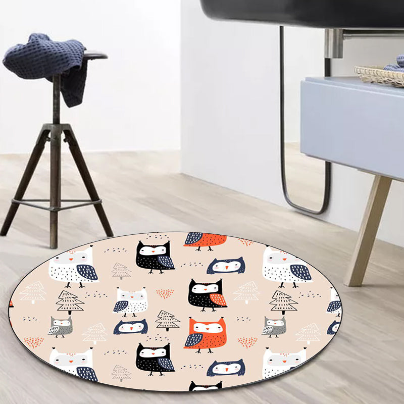 BowLift | Stylish Children's Carpet in Pink Animals Owl Tree Pattern Carpet Polyester Machine Washable Rug for Nursery