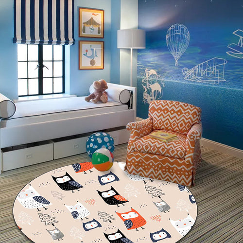BowLift | Stylish Children's Carpet in Pink Animals Owl Tree Pattern Carpet Polyester Machine Washable Rug for Nursery