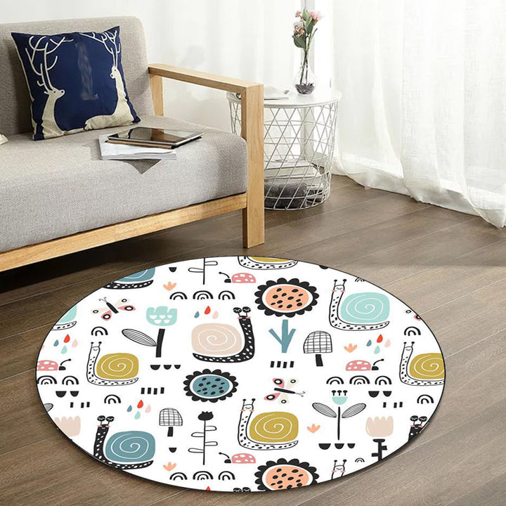 BowLift | Unique Children's Carpet in White Animal Snail Butterfly Flower Pattern Carpet Polyester Non-Slip Rug for Children's Room