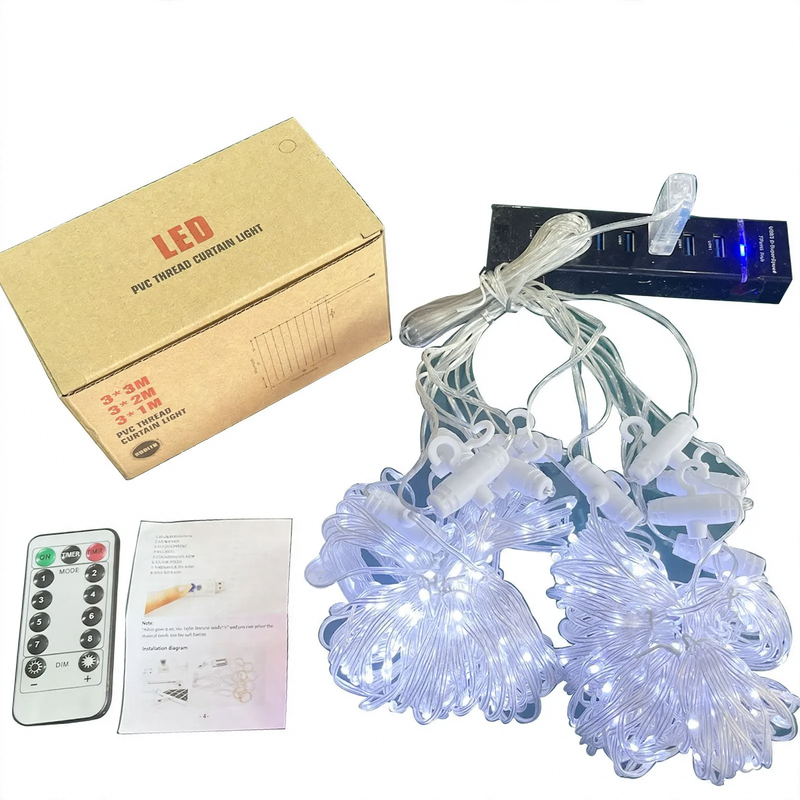 LED Copper Wire Curtain String Lights with Remote Control