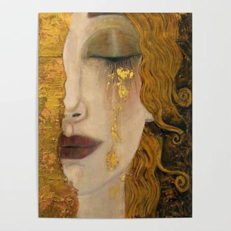 Woman Golden Tears - Canvas Wall Art Painting | Bowlift