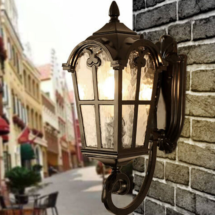 European Retro Glass Aluminum Lantern Outdoor Waterproof 1-Light Wall Sconce Lamp | Bowlift