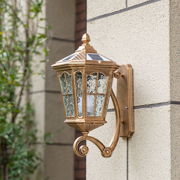 European Solar Outdoor Lantern Aluminum Glass Waterproof 1-Light Wall Sconce Lamp | Bowlift