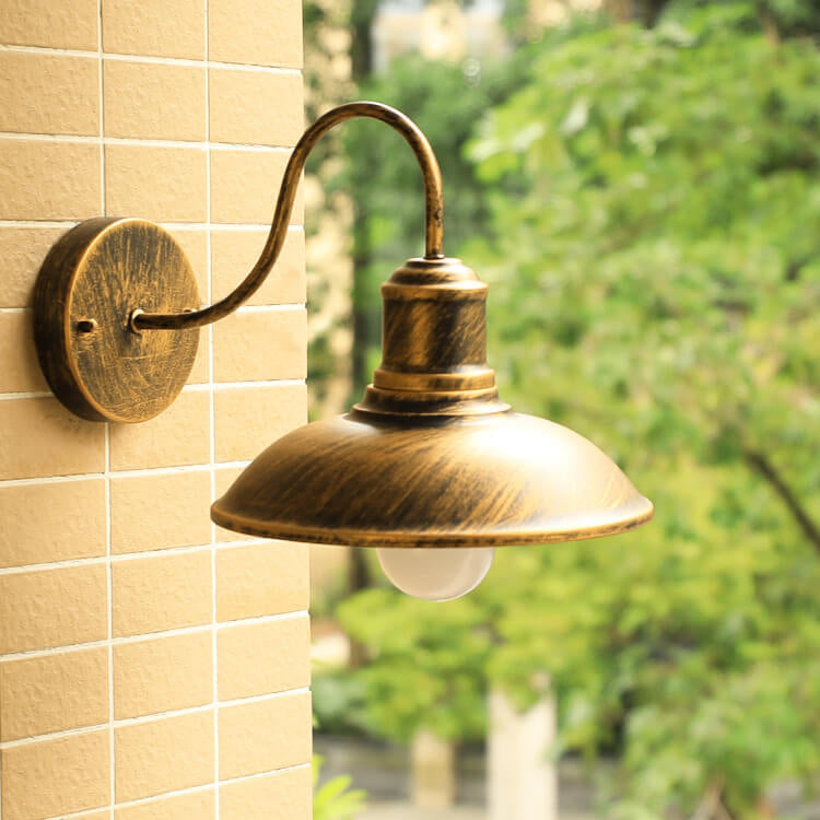 Retro Loft Dome Iron Outdoor Waterproof 1-Light Bent Arm Wall Sconce Lamp | Bowlift