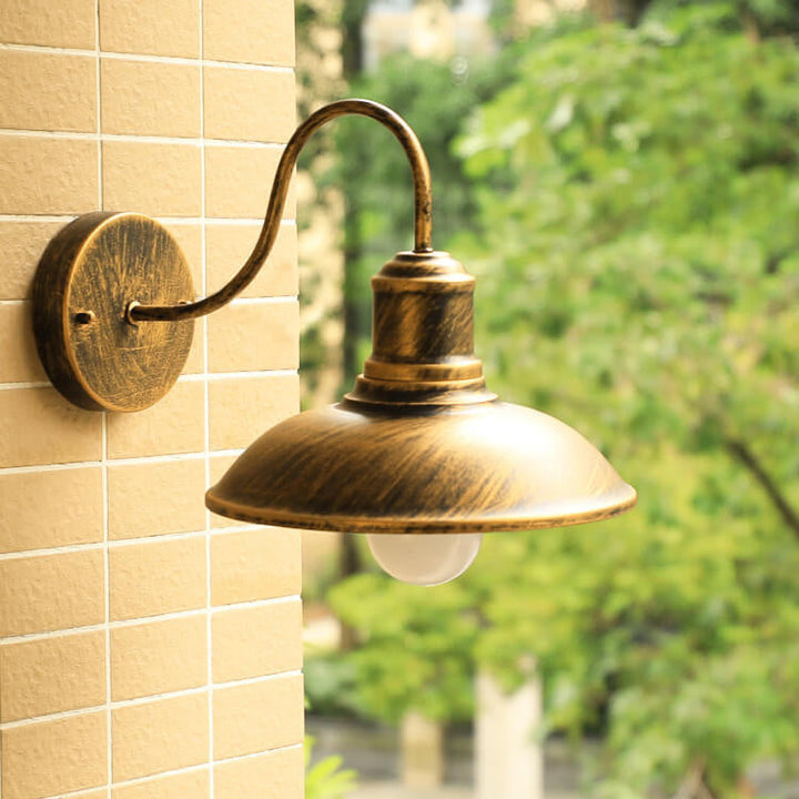 Retro Loft Dome Iron Outdoor Waterproof 1-Light Bent Arm Wall Sconce Lamp | Bowlift