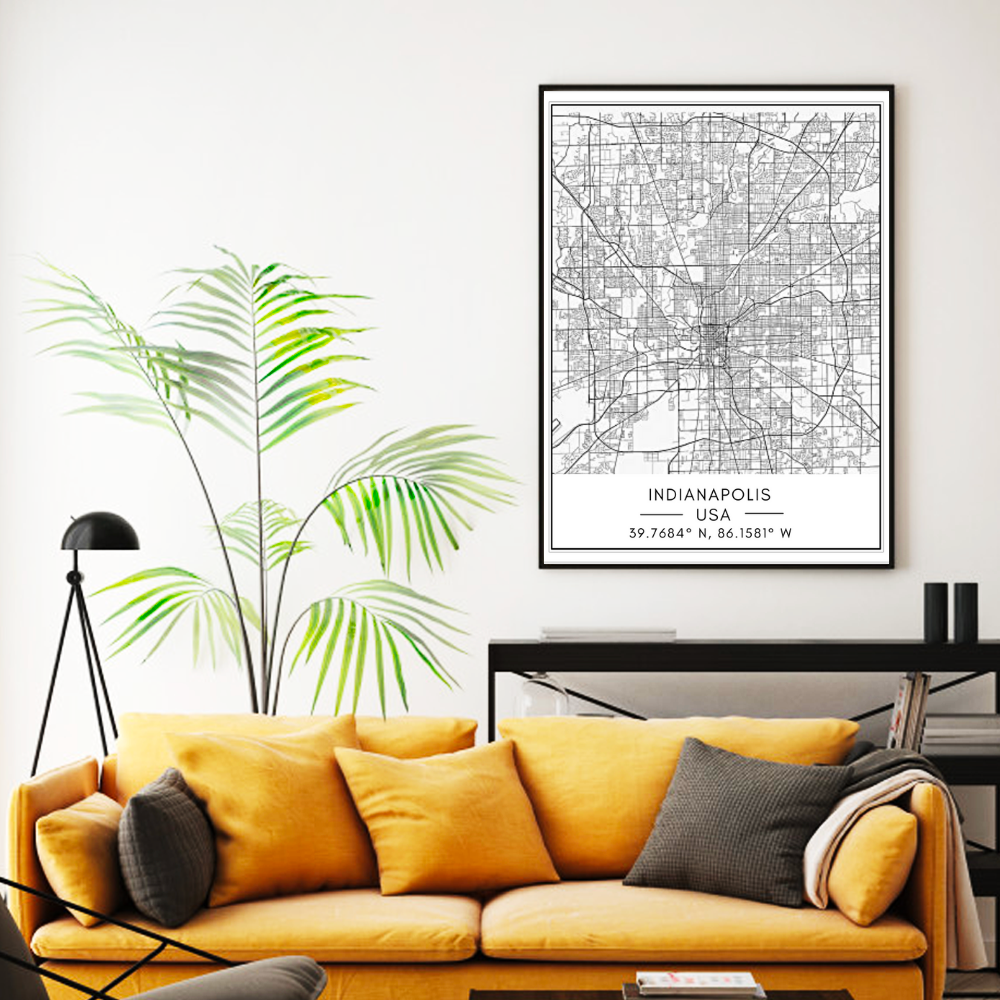 Indianapolis City Map - Canvas Wall Art Painting | Bowlift