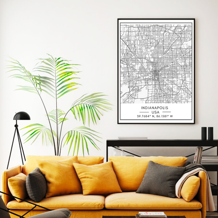 Indianapolis City Map - Canvas Wall Art Painting | Bowlift