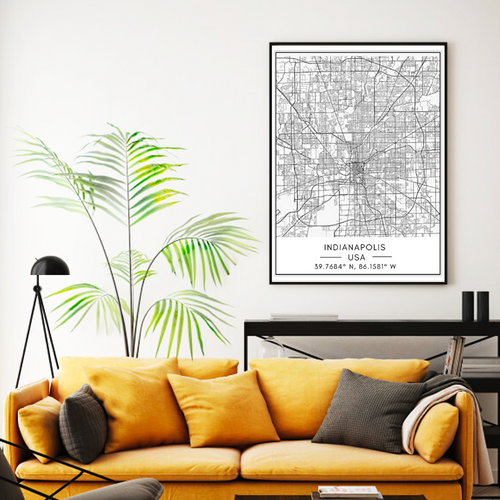 Indianapolis City Map - Canvas Wall Art Painting | Bowlift