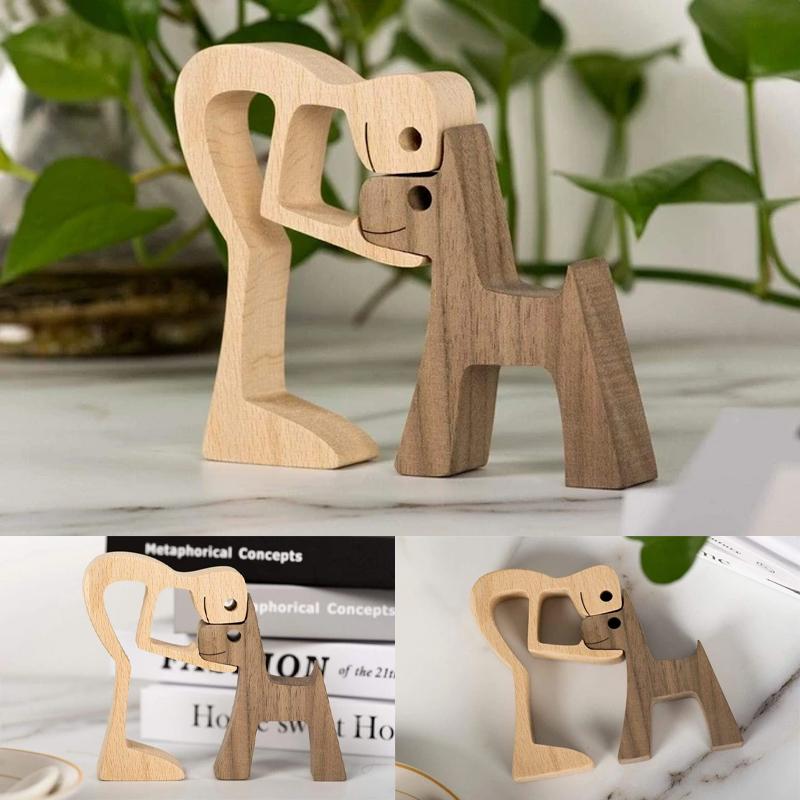 Pet Lover Gifts Wood Sculpture Family & Puppy Wooden Crafts Table Ornaments | Bowlift
