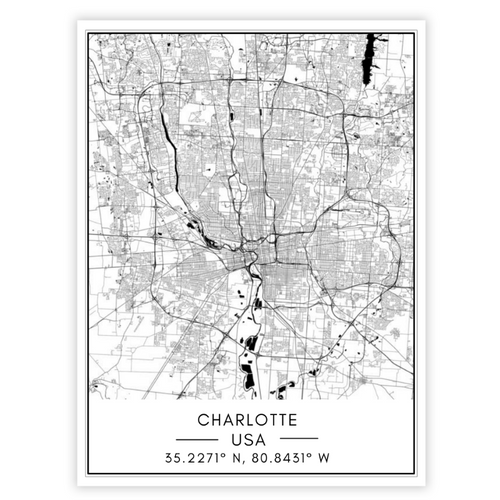 Charlotte City Map-Canvas Wall Art Painting | Bowlift